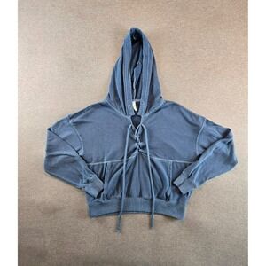 Free People Movement Believe It Hoodie Size XS‎ Blue Lace Up Sweatshirt Terry